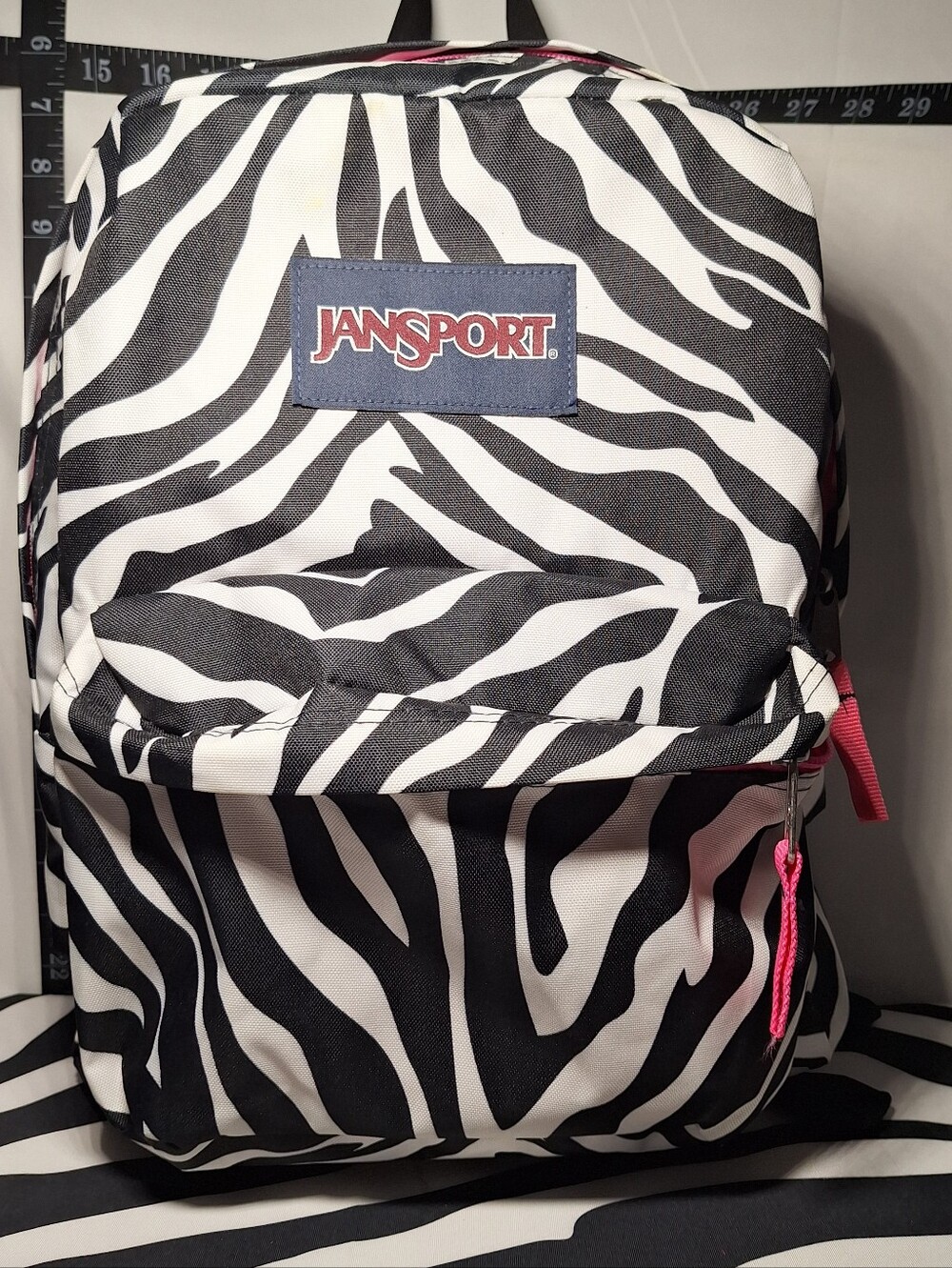 Jansport Backpack, Zebra Stripes, Black & White w/Pink Accents